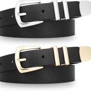 Women Leather Belt Faux Leather 26-30 Inch Gold Buckle Western for Jeans